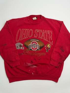 Vintage TSI Ohio State Buckeyes Football Graphic Crewneck Sweatshirt Red X-Large